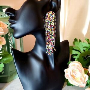 𝅺MULTI COLOR BOUND SEED BEAD FRINGE EARRINGS